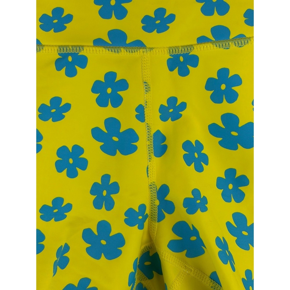 Voxy Shorts S Yellow Blue Floral Biker High Waisted Retro Fun Gym Spandex Pocket - Picture 2 of 8